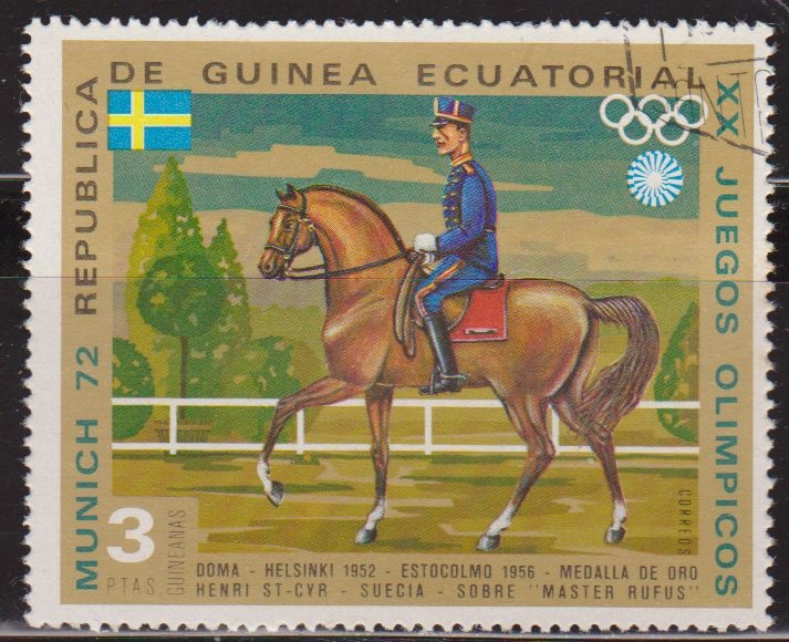 Guinea Ecuatorial 1972 Michel 104 Sello * Juegos Olimpicos Munich'72 Doma Helsinki 1952 Henri St-Cyr Suecia sobre Master Rufus 3p Guinée Equatoriale Preobliteré Matasello de favor Preobliterado 